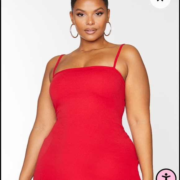 Plus Size Red Straight Neck Bodycon Dress | Pretty Little Thing - Picture 3 of 9